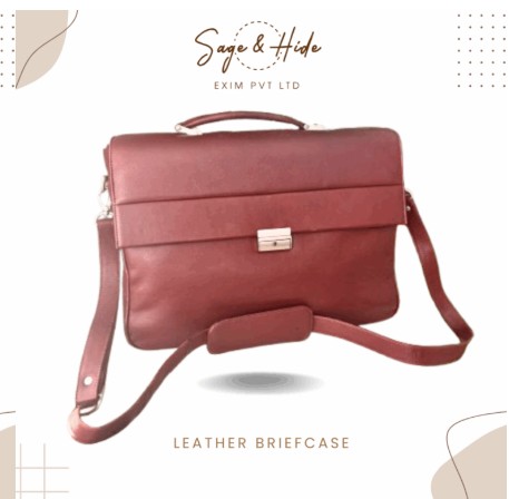 Classic Leather Briefcase - Dual lock, handle and detachable strap